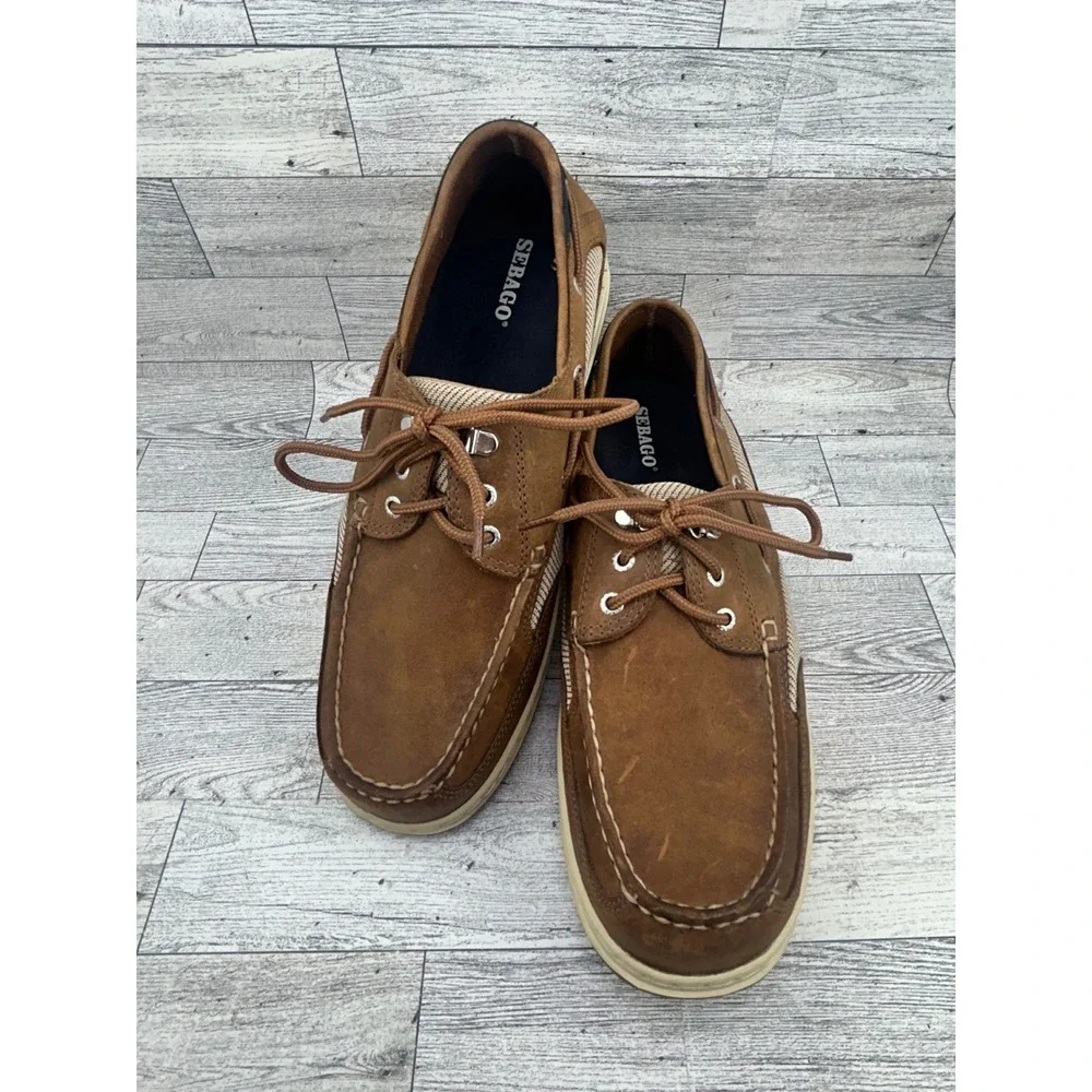 Sebago‎ Cyphon Sea Fisherman Men Brown Leather Boat Shoes B24367 Size 10.5 M